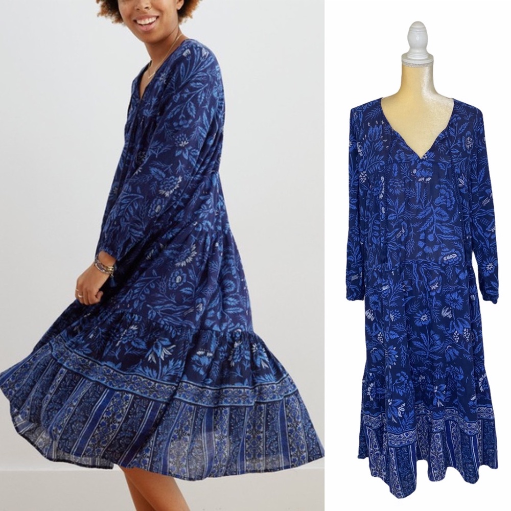 Aerie Tiered Floral Midi Dress Long Sleeve